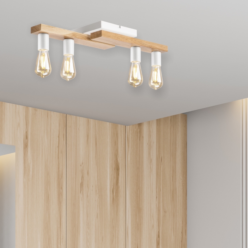 Kiinteä kattokruunu MATTE 4xE27/15W/230V valkoinen/tammi