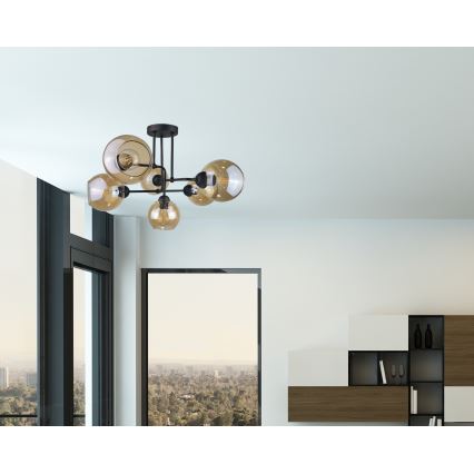 Kiinteä kattokruunu MONDE BLACK 6xE27/60W/230V