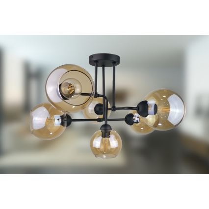 Kiinteä kattokruunu MONDE BLACK 6xE27/60W/230V