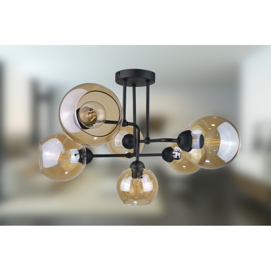 Kiinteä kattokruunu MONDE BLACK 6xE27/60W/230V