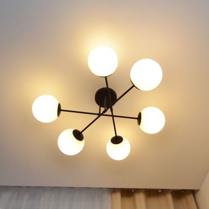 Kiinteä kattokruunu MOON 6xE27/15W/230V musta