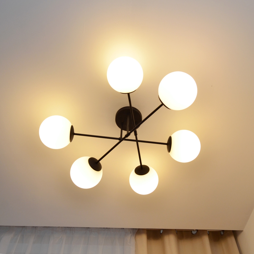 Kiinteä kattokruunu MOON 6xE27/15W/230V musta