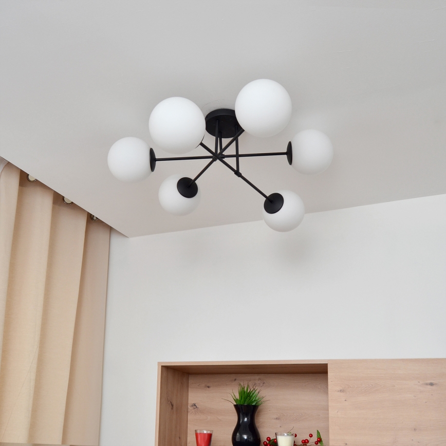 Kiinteä kattokruunu MOON 6xE27/15W/230V musta