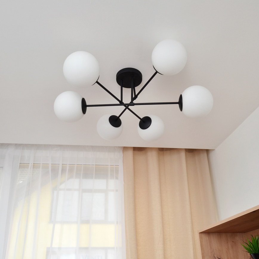 Kiinteä kattokruunu MOON 6xE27/15W/230V musta