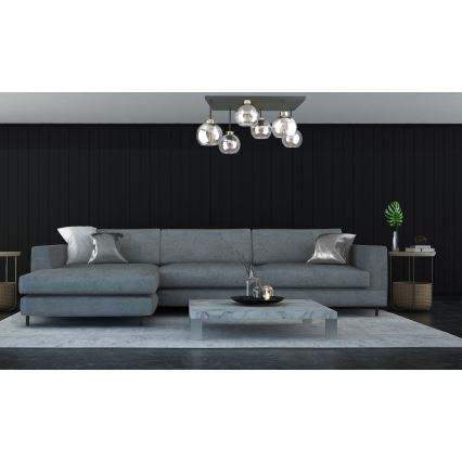 Kiinteä kattokruunu NESSA 6xE27/60W/230V musta/kulta/läpinäkyvä