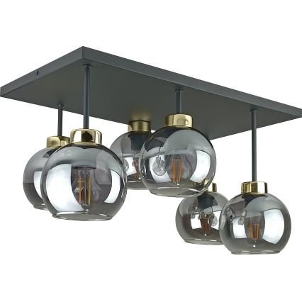 Kiinteä kattokruunu NESSA 6xE27/60W/230V musta/kulta/savuinen musta