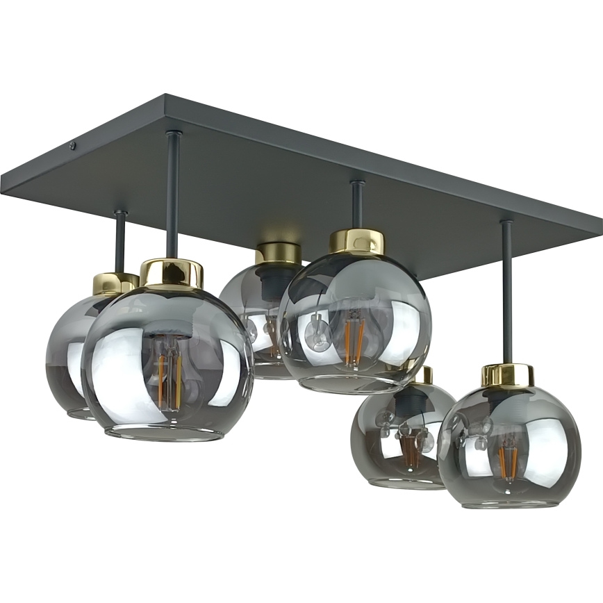Kiinteä kattokruunu NESSA 6xE27/60W/230V musta/kulta/savuinen musta