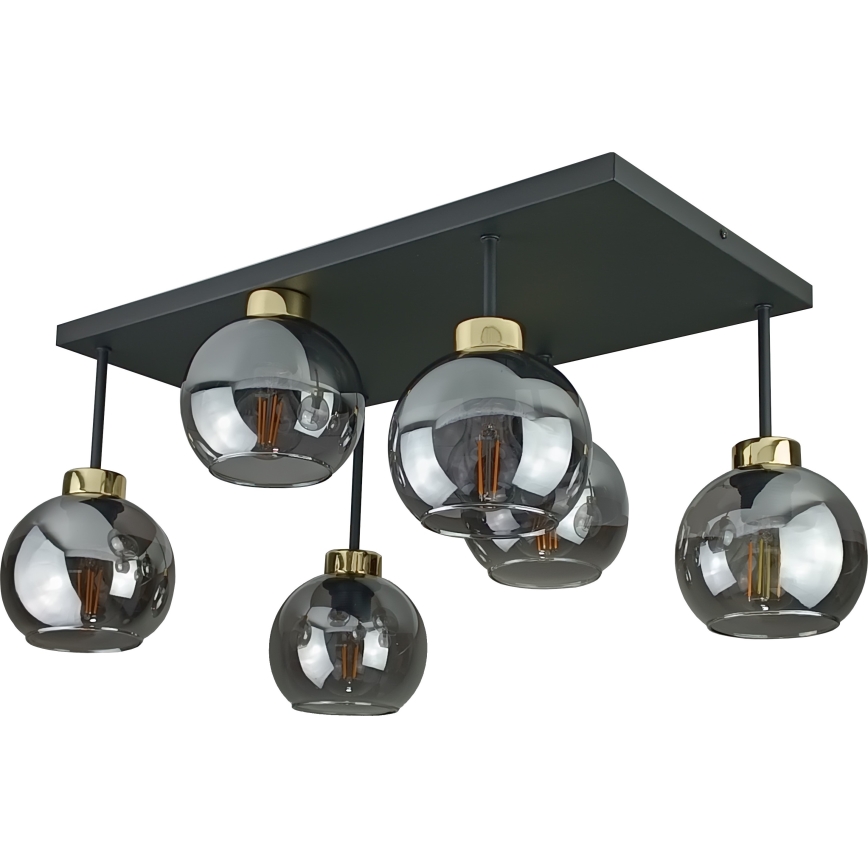 Kiinteä kattokruunu NESSA 6xE27/60W/230V musta/kulta/savuinen musta
