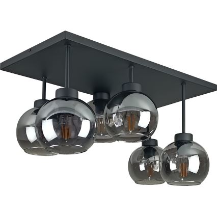 Kiinteä kattokruunu NESSA 6xE27/60W/230V musta/savuinen musta