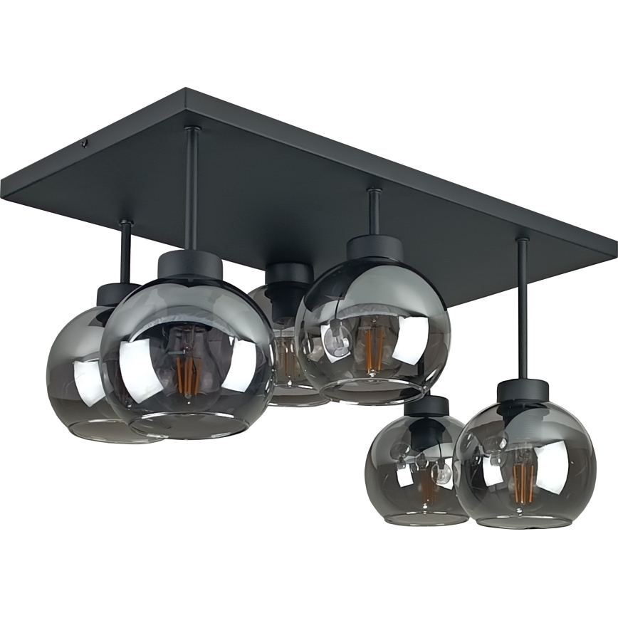 Kiinteä kattokruunu NESSA 6xE27/60W/230V musta/savuinen musta
