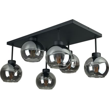 Kiinteä kattokruunu NESSA 6xE27/60W/230V musta/savuinen musta