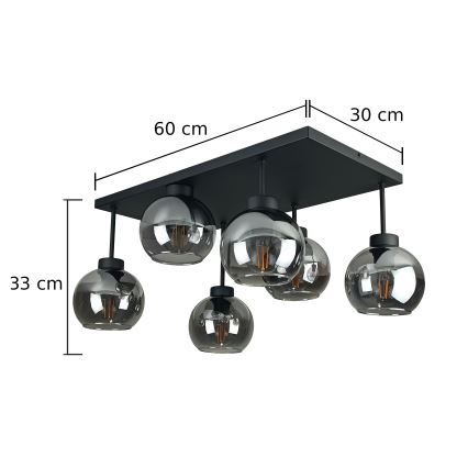 Kiinteä kattokruunu NESSA 6xE27/60W/230V musta/savuinen musta