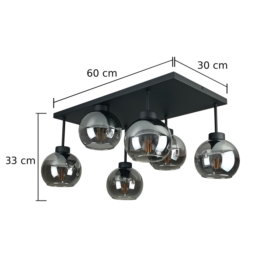 Kiinteä kattokruunu NESSA 6xE27/60W/230V musta/savuinen musta