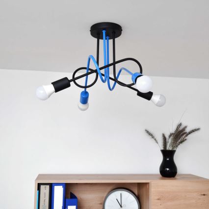 Kiinteä kattokruunu OXFORD 4xE27/15W/230V musta/sininen