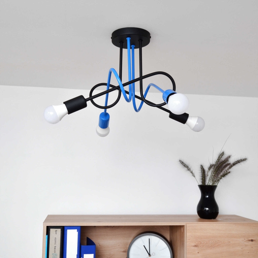 Kiinteä kattokruunu OXFORD 4xE27/15W/230V musta/sininen