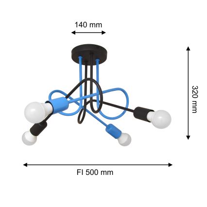 Kiinteä kattokruunu OXFORD 4xE27/15W/230V musta/sininen