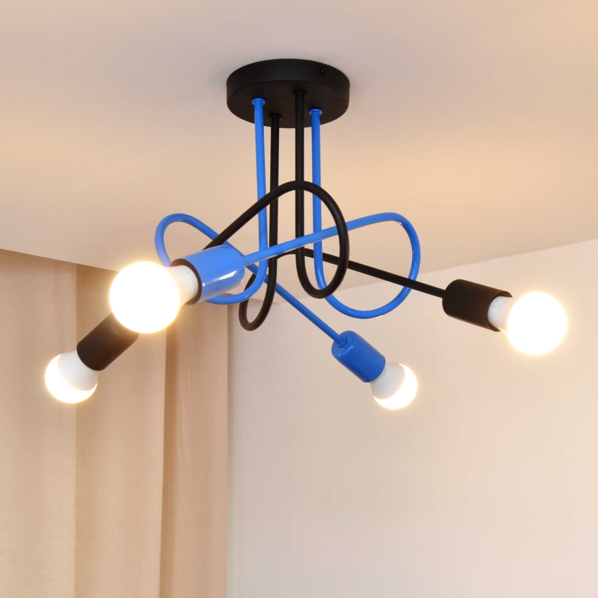 Kiinteä kattokruunu OXFORD 4xE27/15W/230V musta/sininen