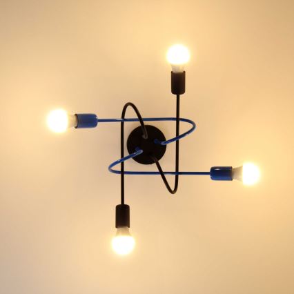 Kiinteä kattokruunu OXFORD 4xE27/15W/230V musta/sininen