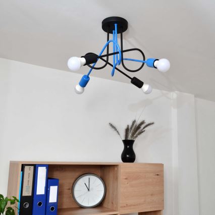 Kiinteä kattokruunu OXFORD 4xE27/15W/230V musta/sininen