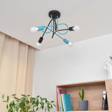 Kiinteä kattokruunu OXFORD 4xE27/15W/230V musta/turkoosi