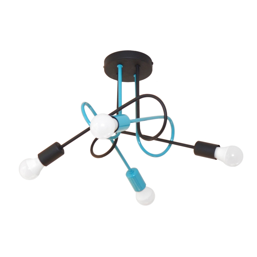 Kiinteä kattokruunu OXFORD 4xE27/15W/230V musta/turkoosi