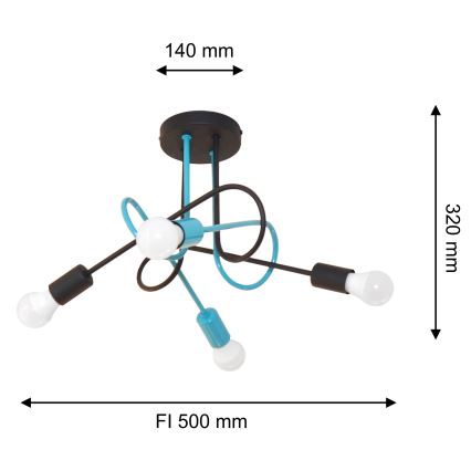 Kiinteä kattokruunu OXFORD 4xE27/15W/230V musta/turkoosi