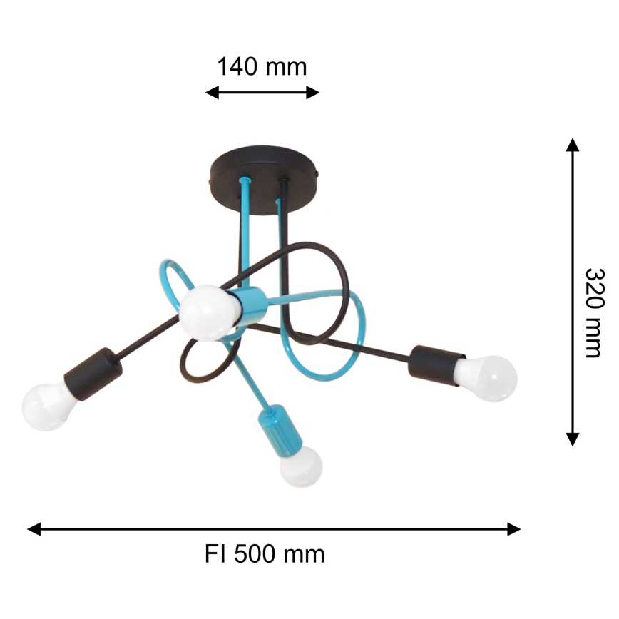 Kiinteä kattokruunu OXFORD 4xE27/15W/230V musta/turkoosi