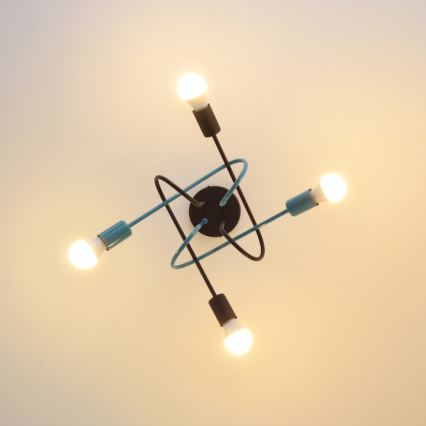 Kiinteä kattokruunu OXFORD 4xE27/15W/230V musta/turkoosi