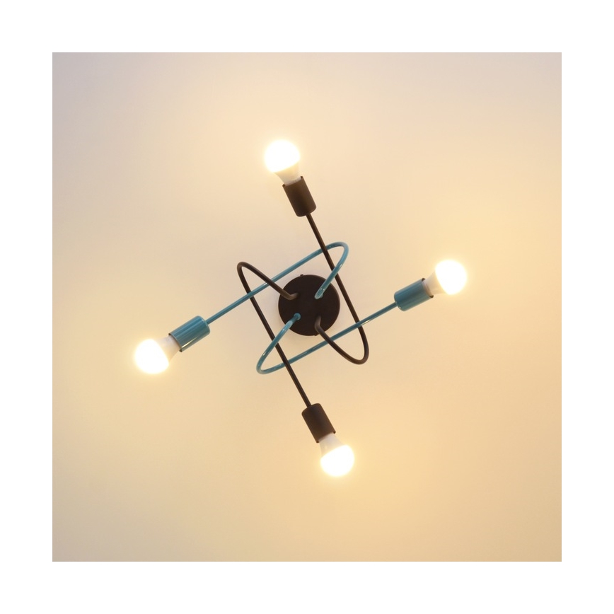 Kiinteä kattokruunu OXFORD 4xE27/15W/230V musta/turkoosi