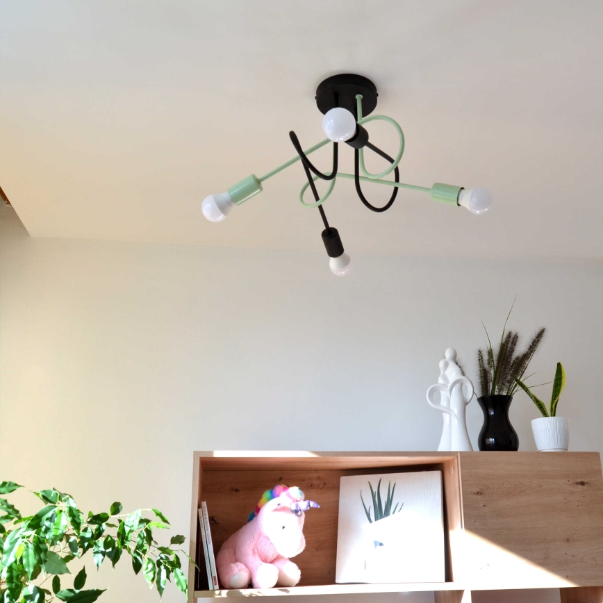 Kiinteä kattokruunu OXFORD 4xE27/15W/230V musta/vihreä