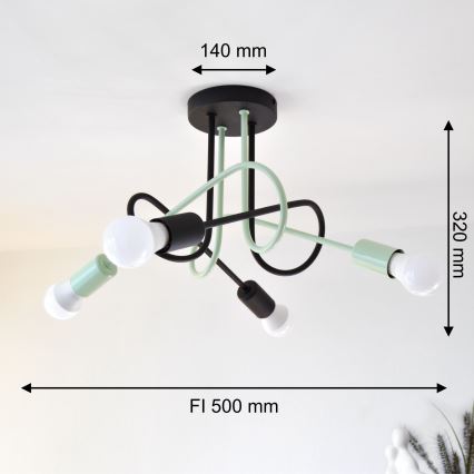 Kiinteä kattokruunu OXFORD 4xE27/15W/230V musta/vihreä