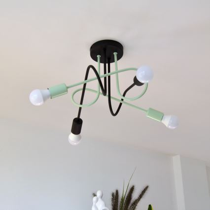 Kiinteä kattokruunu OXFORD 4xE27/15W/230V musta/vihreä