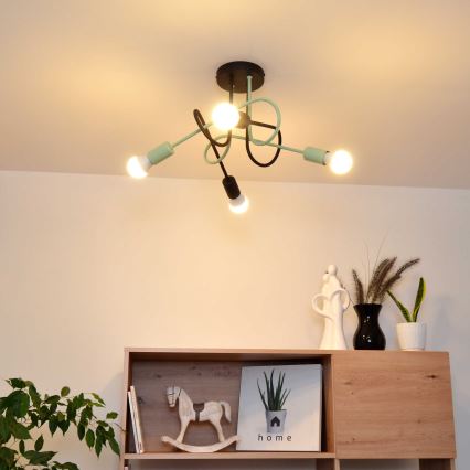 Kiinteä kattokruunu OXFORD 4xE27/15W/230V musta/vihreä