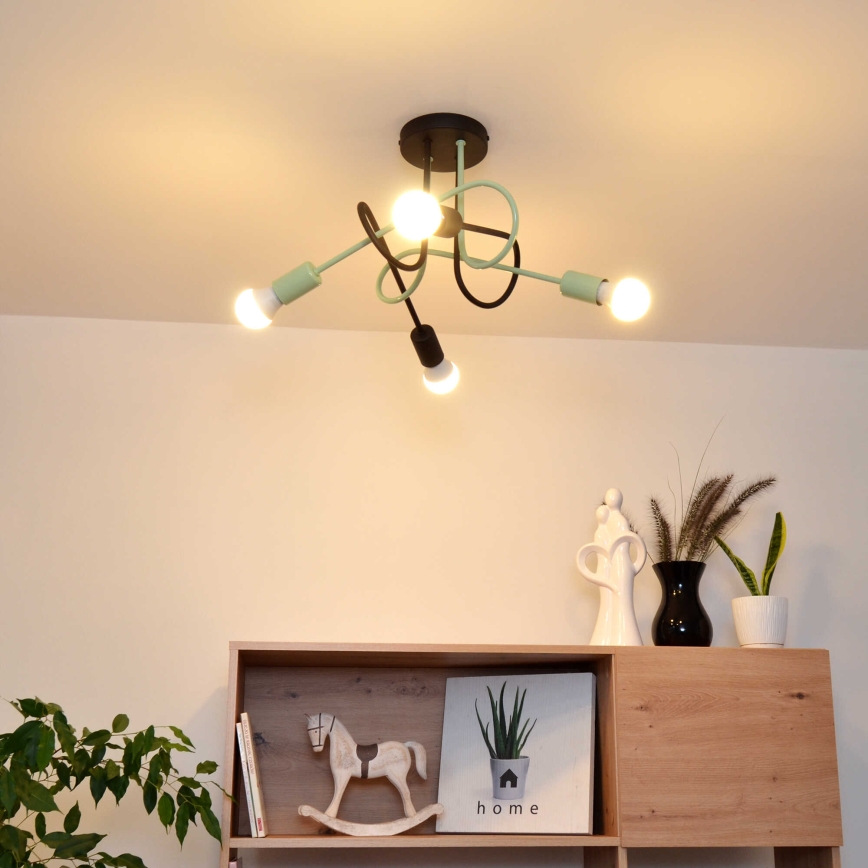 Kiinteä kattokruunu OXFORD 4xE27/15W/230V musta/vihreä