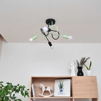 Kiinteä kattokruunu OXFORD 4xE27/15W/230V musta/vihreä