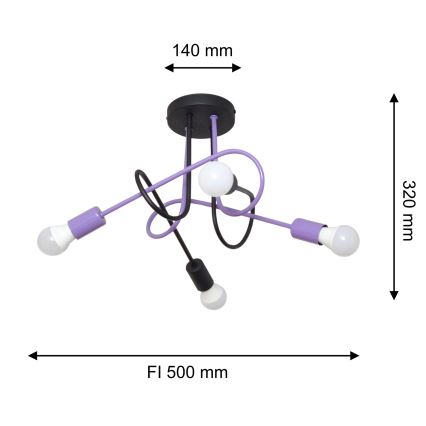 Kiinteä kattokruunu OXFORD 4xE27/15W/230V musta/violetti