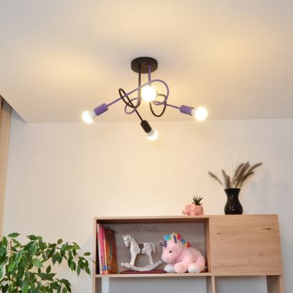 Kiinteä kattokruunu OXFORD 4xE27/15W/230V musta/violetti