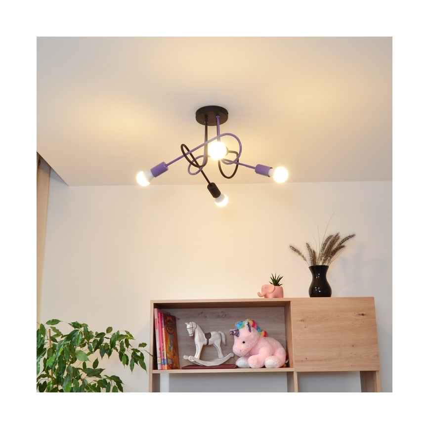 Kiinteä kattokruunu OXFORD 4xE27/15W/230V musta/violetti