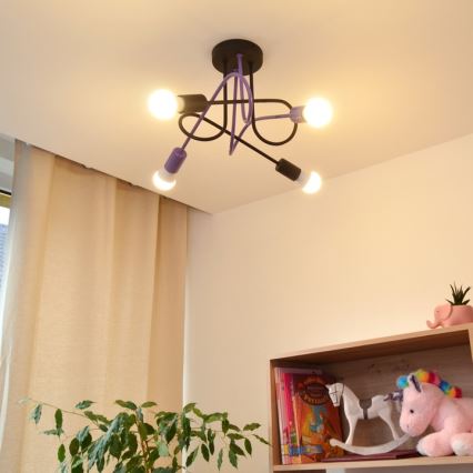 Kiinteä kattokruunu OXFORD 4xE27/15W/230V musta/violetti