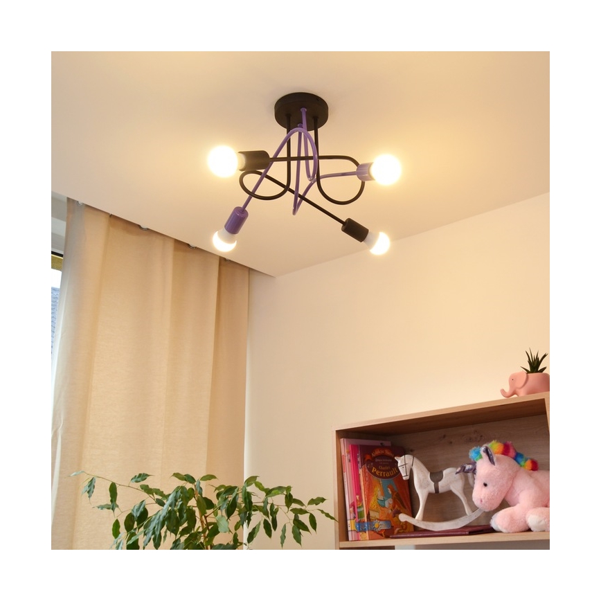 Kiinteä kattokruunu OXFORD 4xE27/15W/230V musta/violetti