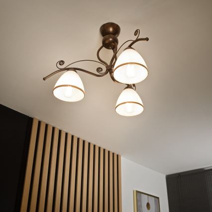 Kiinteä kattokruunu RETRO 3xE27/60W/230V pronssi patina