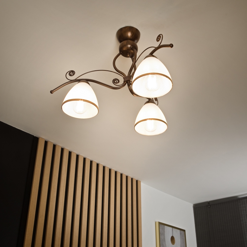 Kiinteä kattokruunu RETRO 3xE27/60W/230V pronssi patina