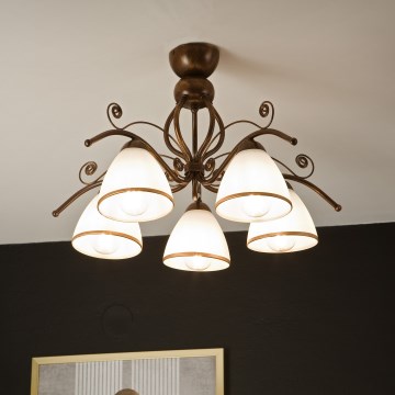 Kiinteä kattokruunu RETRO 5xE27/60W/230V pronssi patina