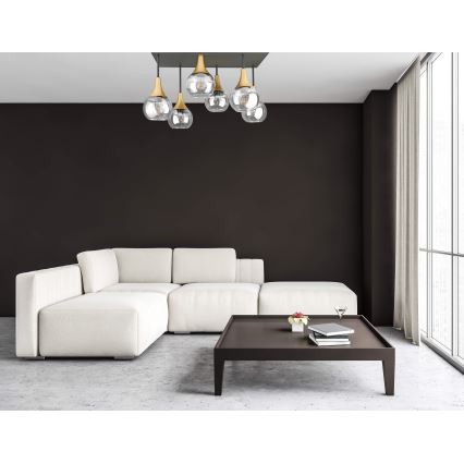 Kiinteä kattokruunu SOMA 6xE27/60W/230V musta/kulta/läpinäkyvä