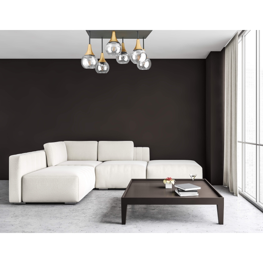 Kiinteä kattokruunu SOMA 6xE27/60W/230V musta/kulta/läpinäkyvä