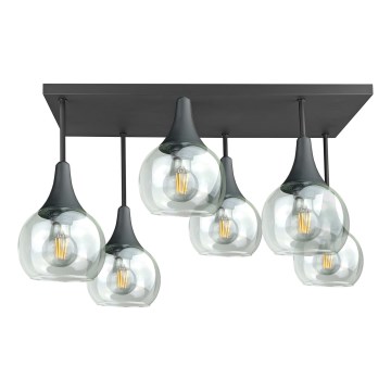 Kiinteä kattokruunu SOMA 6xE27/60W/230V musta/läpinäkyvä