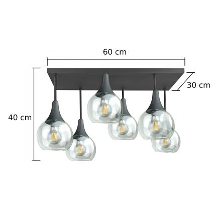 Kiinteä kattokruunu SOMA 6xE27/60W/230V musta/läpinäkyvä