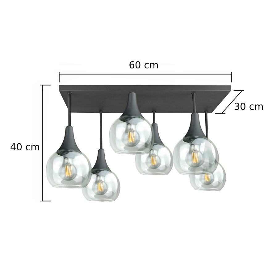 Kiinteä kattokruunu SOMA 6xE27/60W/230V musta/läpinäkyvä