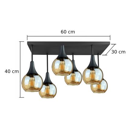 Kiinteä kattokruunu SOMA 6xE27/60W/230V musta/savuinen beige