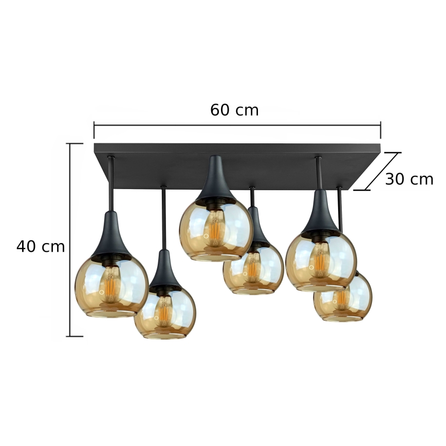 Kiinteä kattokruunu SOMA 6xE27/60W/230V musta/savuinen beige